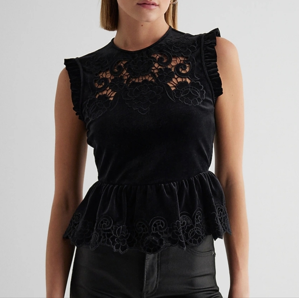 Express Black Velvet Lace Peplum Tank Size Medium